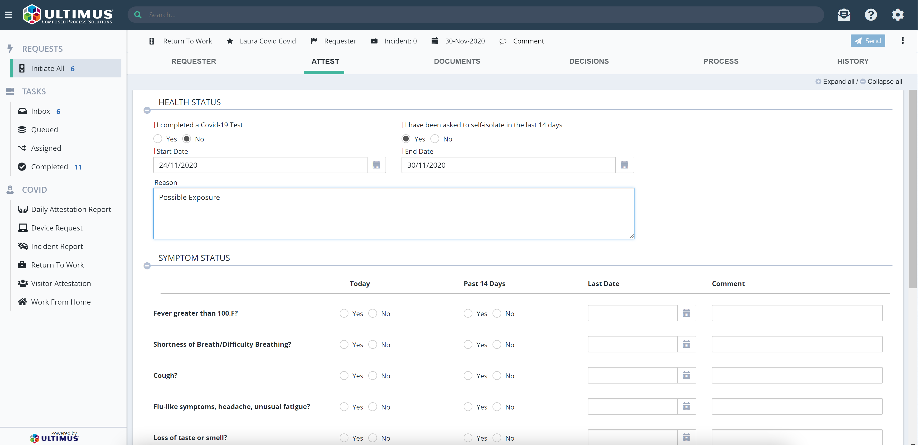 Work Requestor Return to Work Authorization | COVID-19 Solution Starter Application